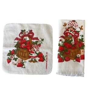 Vintage New Strawberry Shortcake Hand Towel & Small Cloth Kitchen 1980
